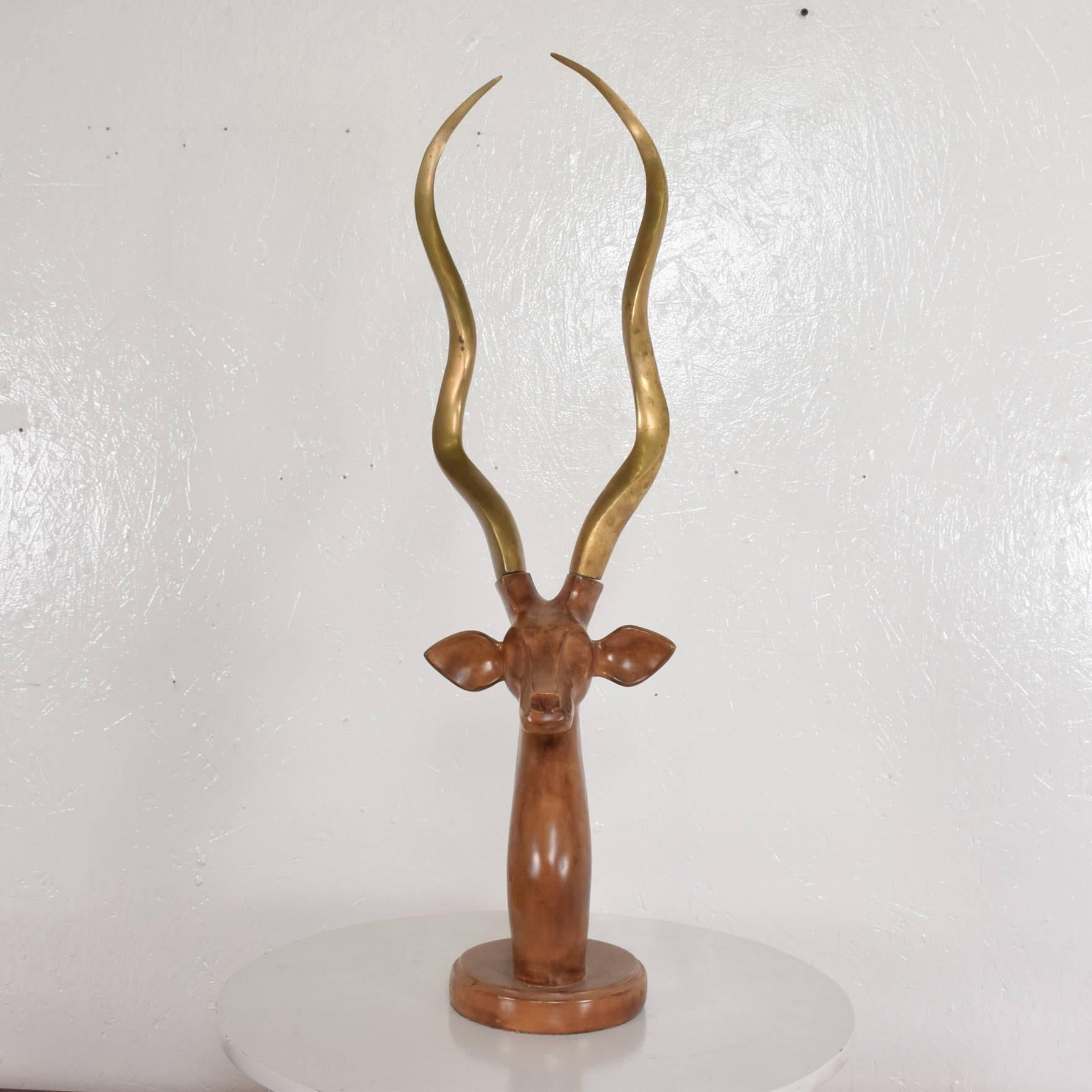 Late 20th Century Midcentury Style Metal Gazelle with Brass Antlers