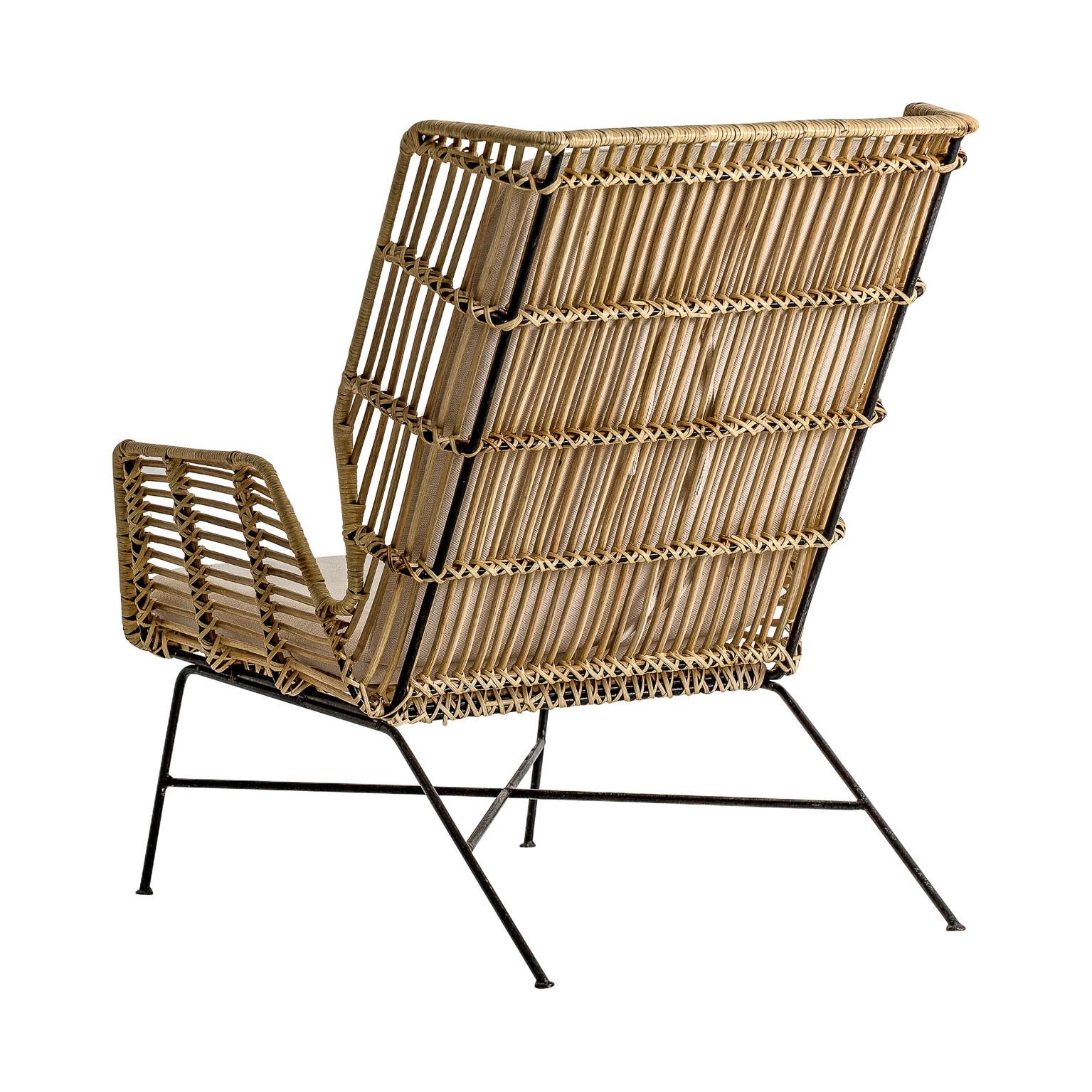 Midcentury Style Rattan and Black Metal Armchair A must-have for any lover of vintage style and natural fiber.