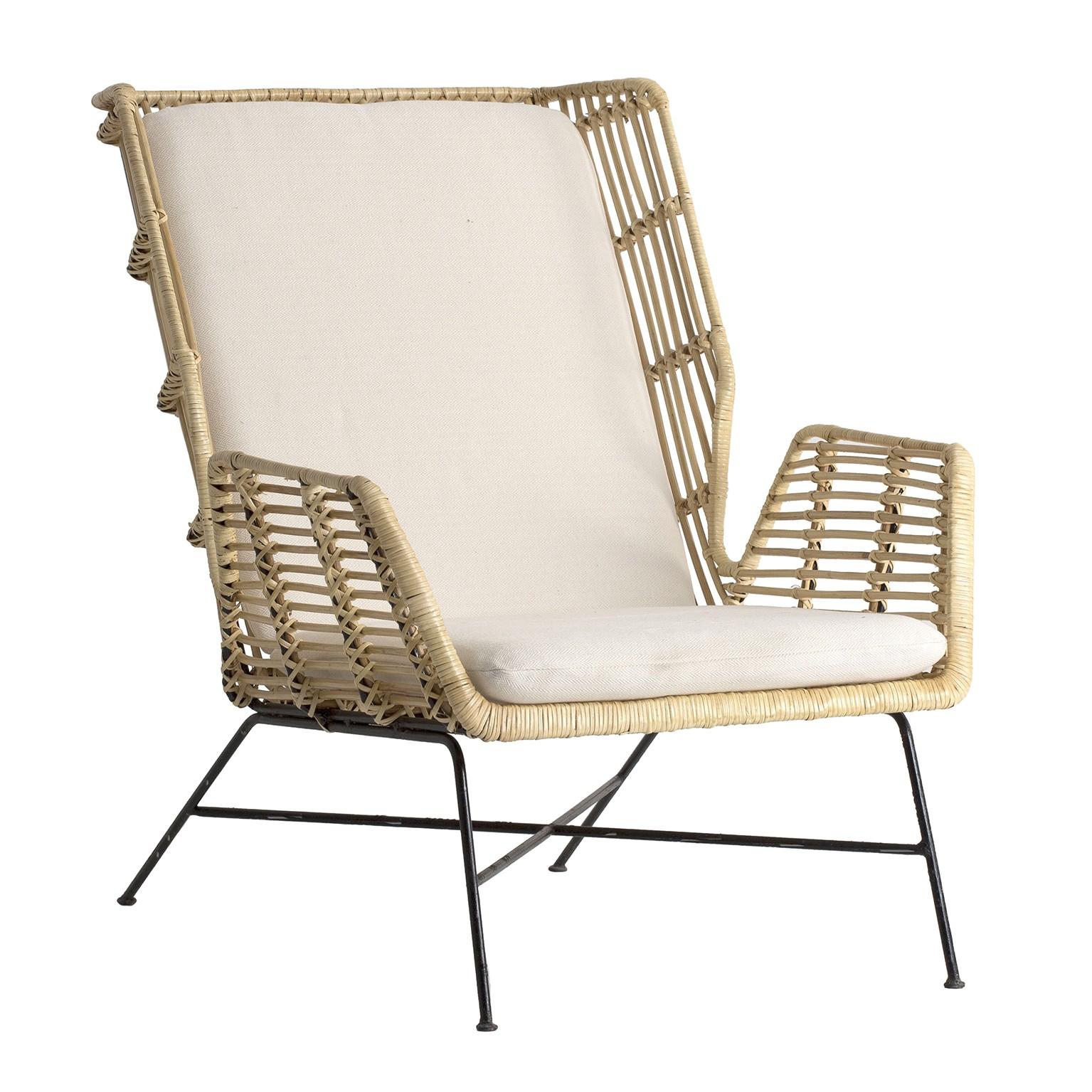 Contemporary Midcentury Style Rattan and Black Metal Armchair