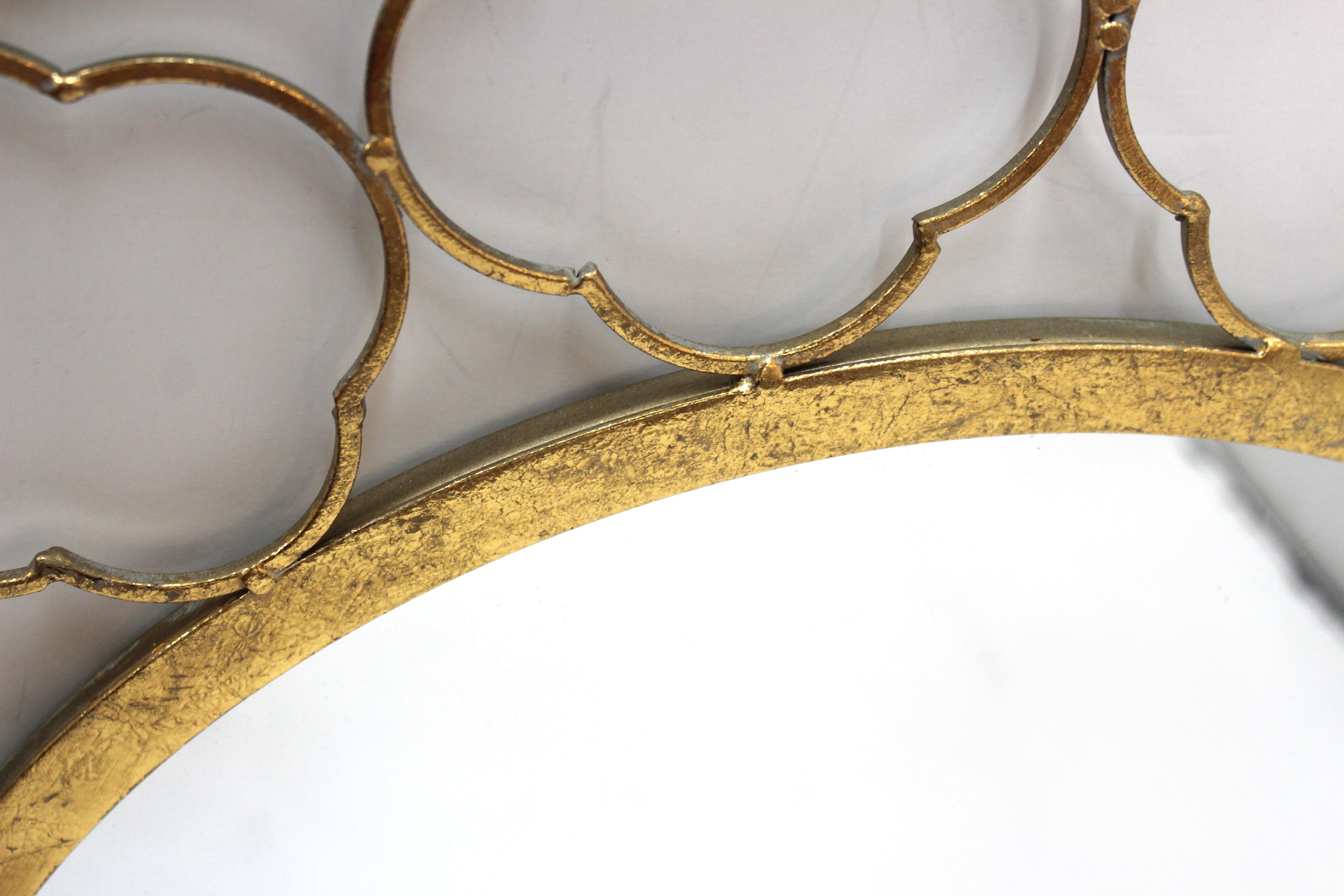 Midcentury Style Round Gilt Metal Mirror with Quatrefoil Motif In Good Condition In New York, NY