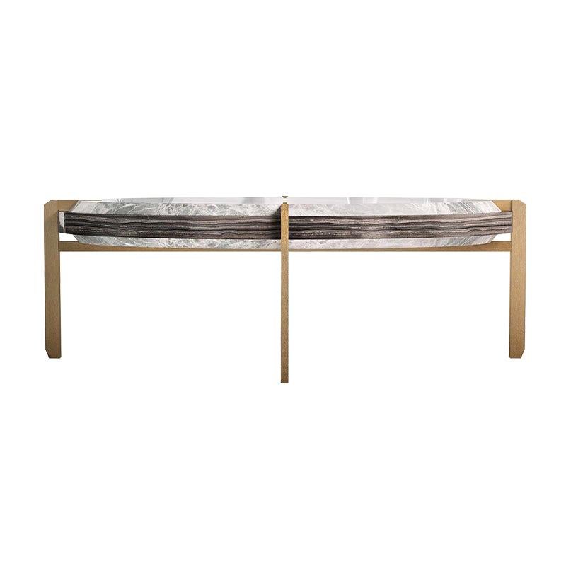 Midcentury Style, Soho Coffetable, in Marble and Pale Wood, Made in Italy For Sale