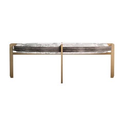 Midcentury Style, Soho Coffetable, in Marble and Pale Wood, Made in Italy