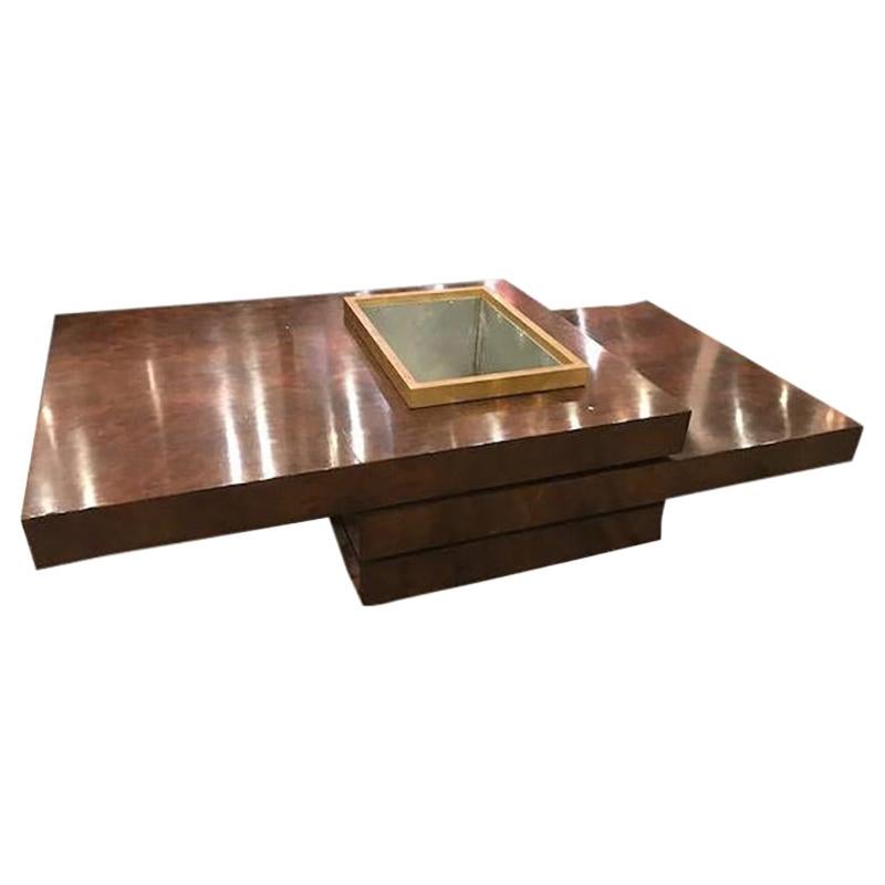 Midcentury Style Three-Tiered Dark Satin Burl Wood Coffee Table For Sale