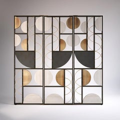 Midcentury Style, Tiffany Screen with Burnished Metal, Hand Made in Italy