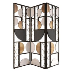 Midcentury Style, Tiffany Screen with Burnished Metal, Hand Made in Italy