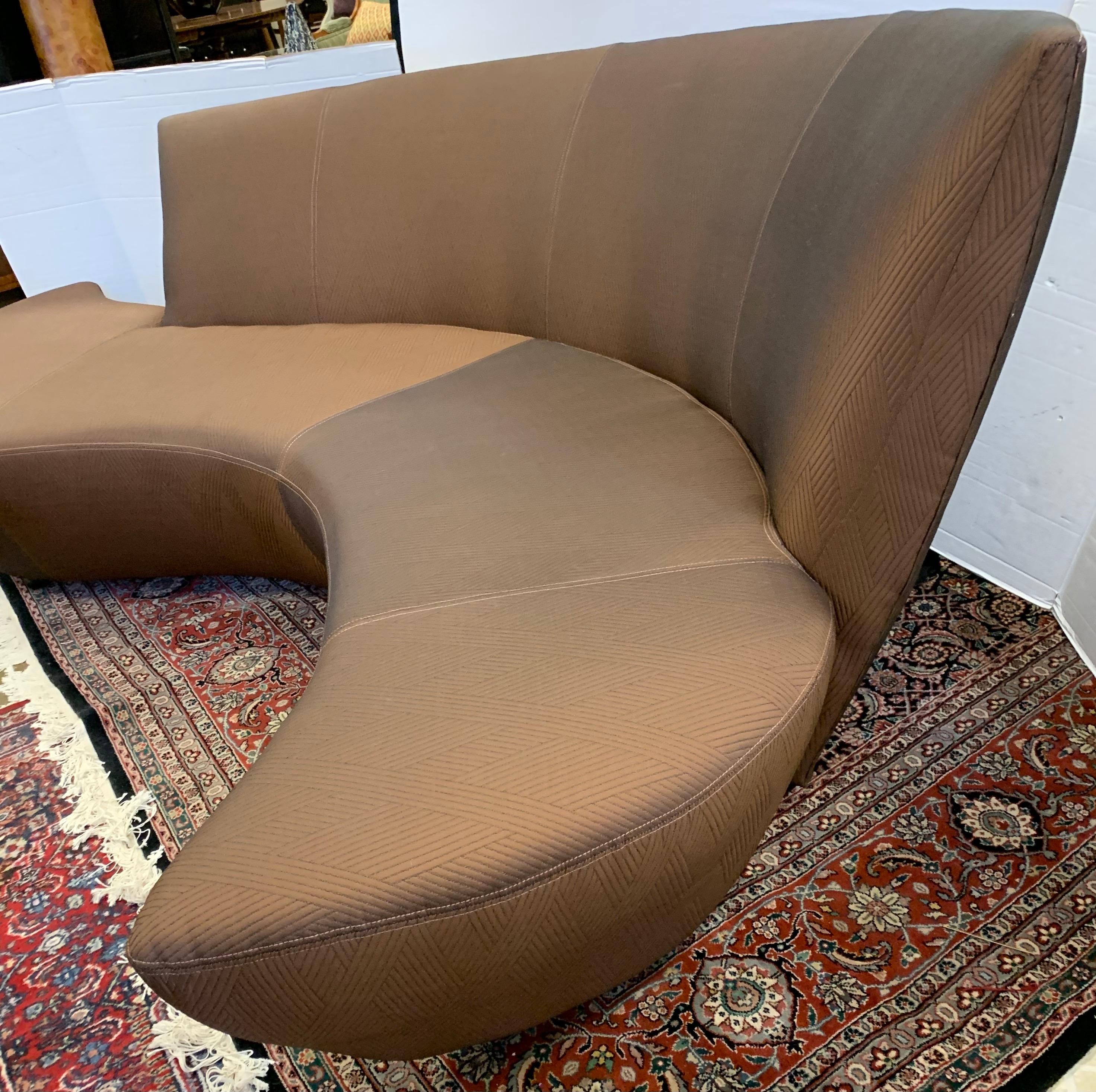 Midcentury Style Vladimir Kagan Bilbao Serpentine Curved Sofa Iridescent Fabric In Good Condition In West Hartford, CT