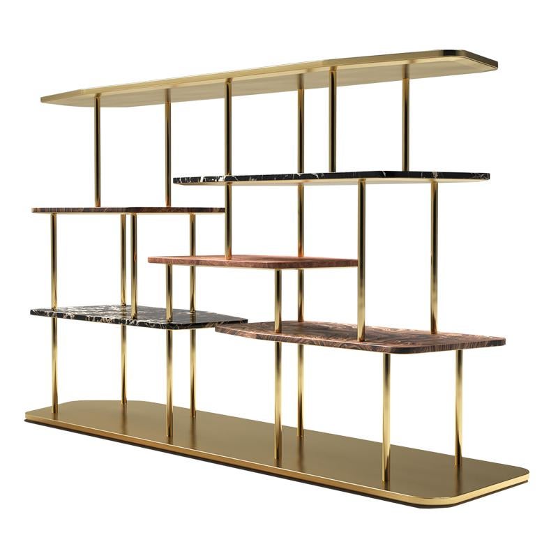 Midcentury Style, Waldorf Bookcase, in Brass, Marble, Briar Wood, Made in Italy In New Condition For Sale In Casalserugo, IT