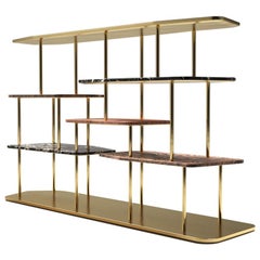 Midcentury Style, Waldorf Bookcase, in Brass, Marble, Briar Wood, Made in Italy