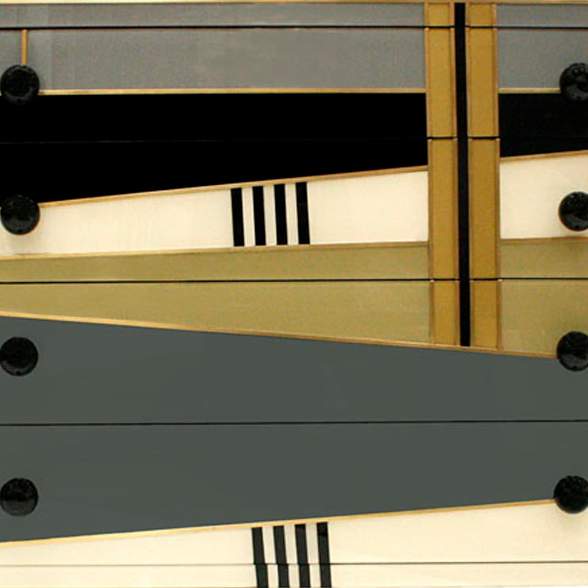 Vetro di Murano Commodo italiano in Wood Wood Studio, vetro colorato e ottone, stile metà secolo, di L.A. Studio in vendita