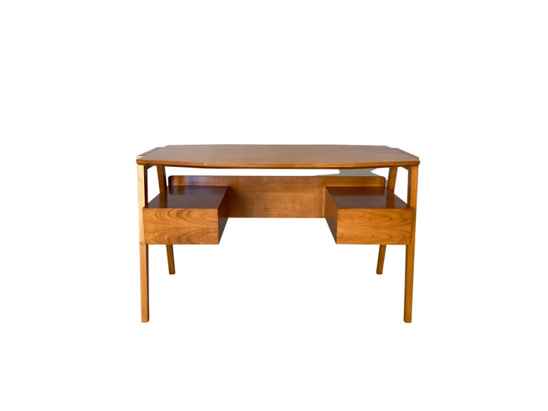 Midcentury Style Wooden Writing Desk with Drawers, by Morelato For Sale