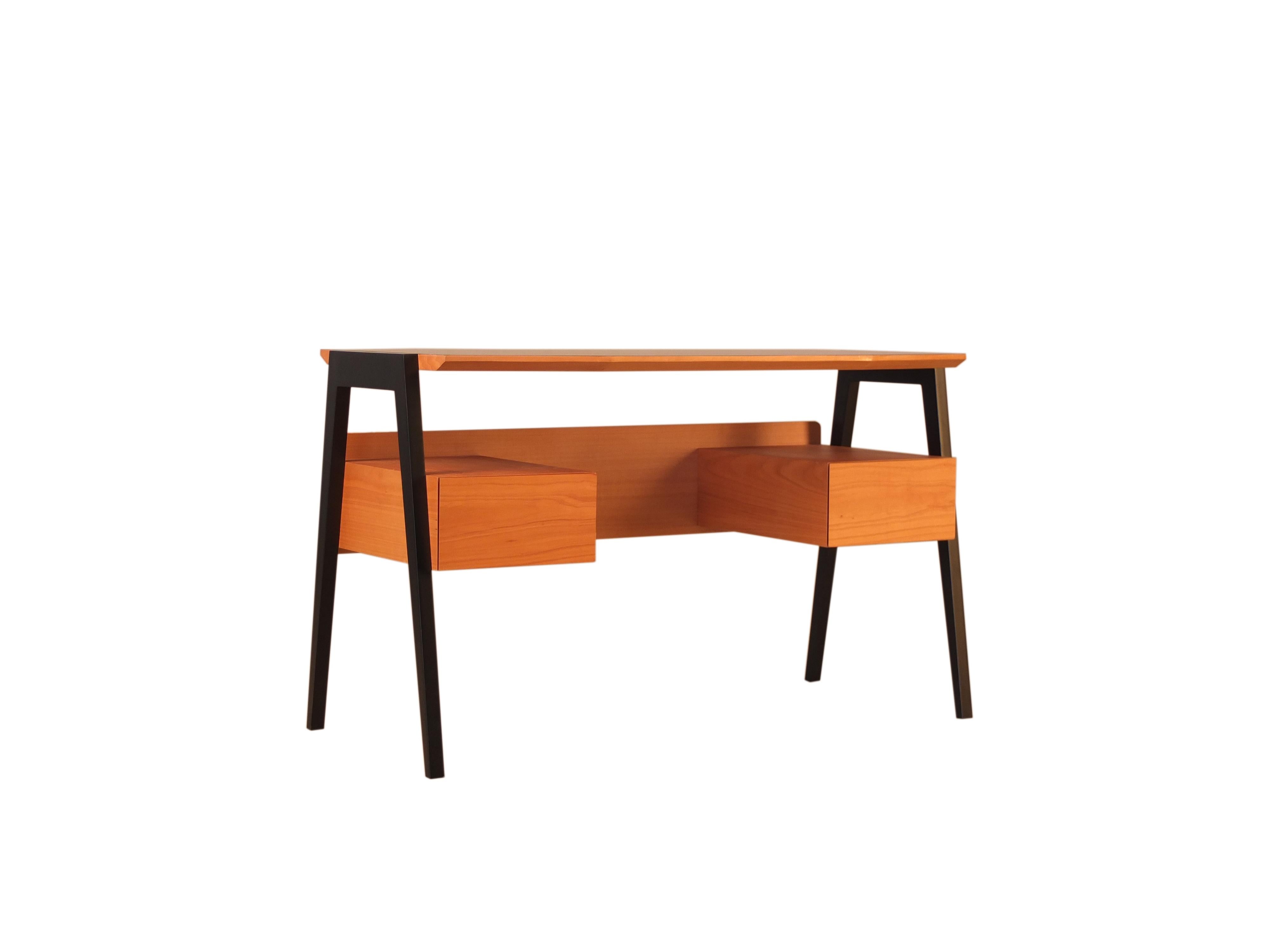 Hand-Crafted Midcentury Style Wooden Writing Desk with Drawers, by Morelato