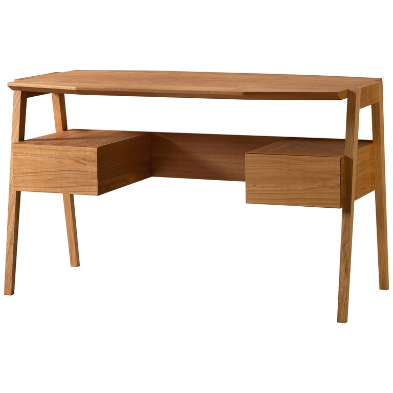 Midcentury Style Wooden Writing Desk In Cherrywood With Drawers