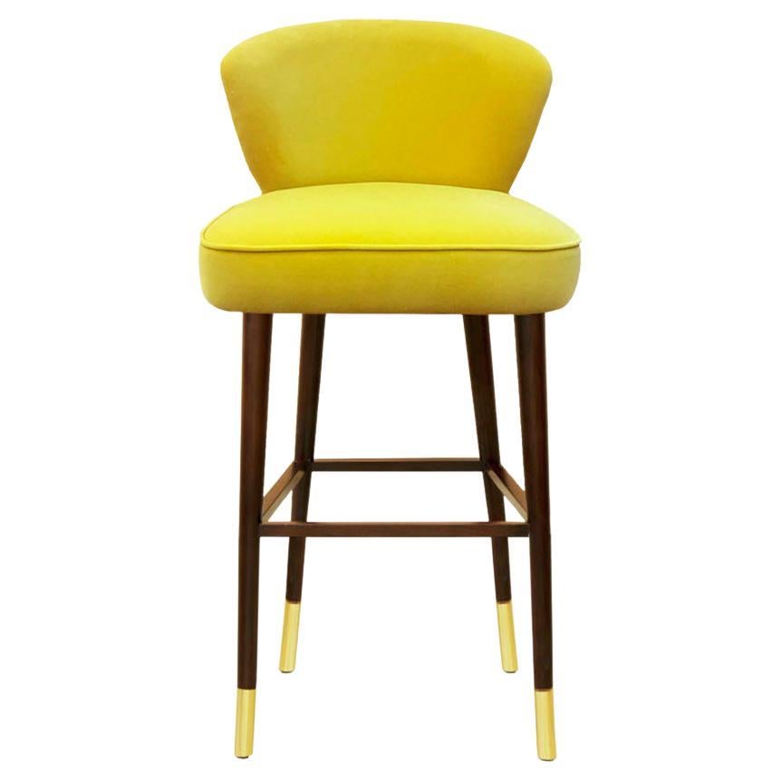 Midcentury Modern Style Velvet And Brass Bar Stool Berlin Handcrafted And Custom For Sale