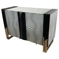 Zebra Imitation-Schrank oder Anrichte aus Glas und Messing im Mid-Century-Stil