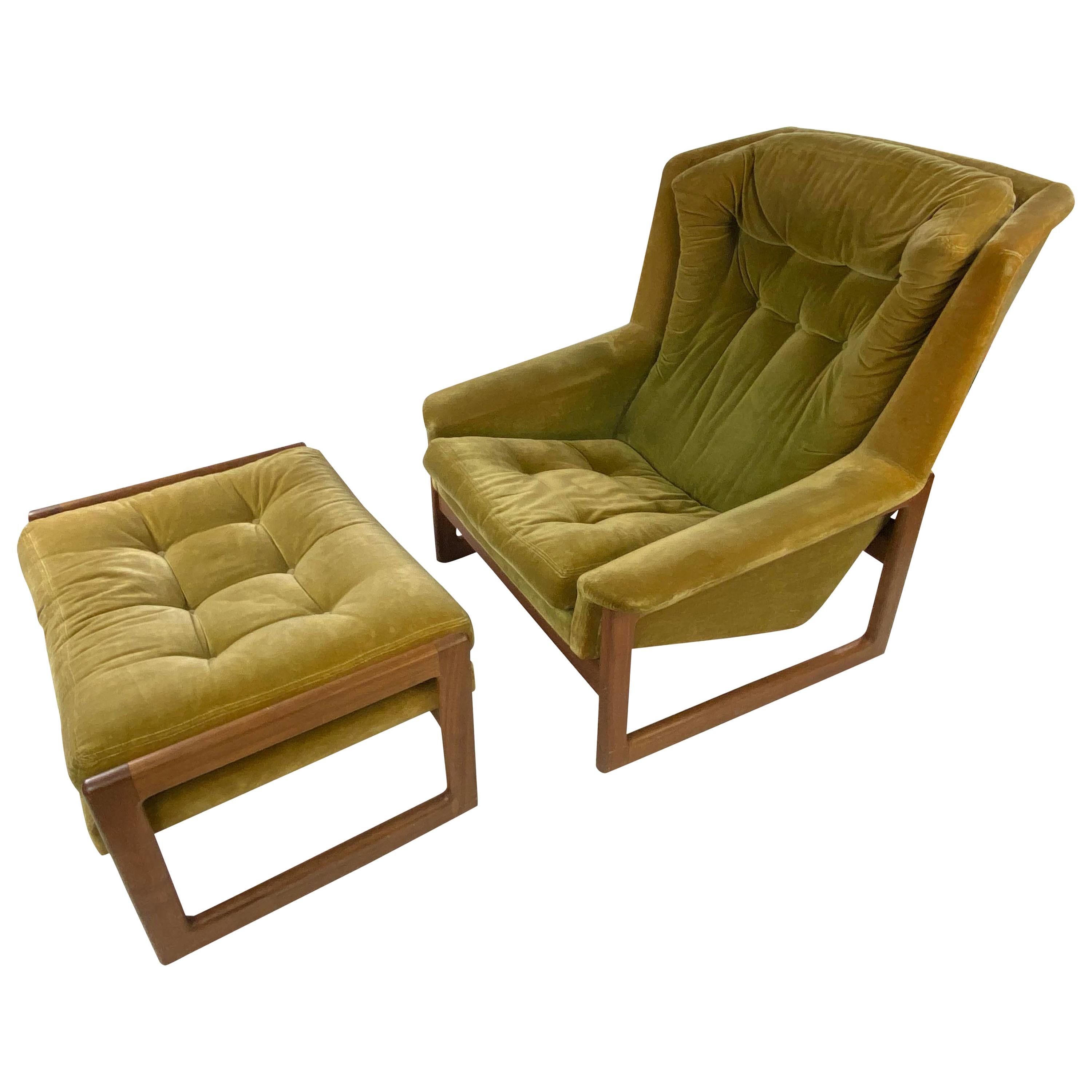 Midcentury Stylish DUX Lounge Chair and Ottoman Attributed Folke Ohlsson, a Pair