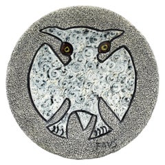 Vintage Midcentury Stylized Owl Pottery Lava Glazed Wall Plaque Signed FAVS