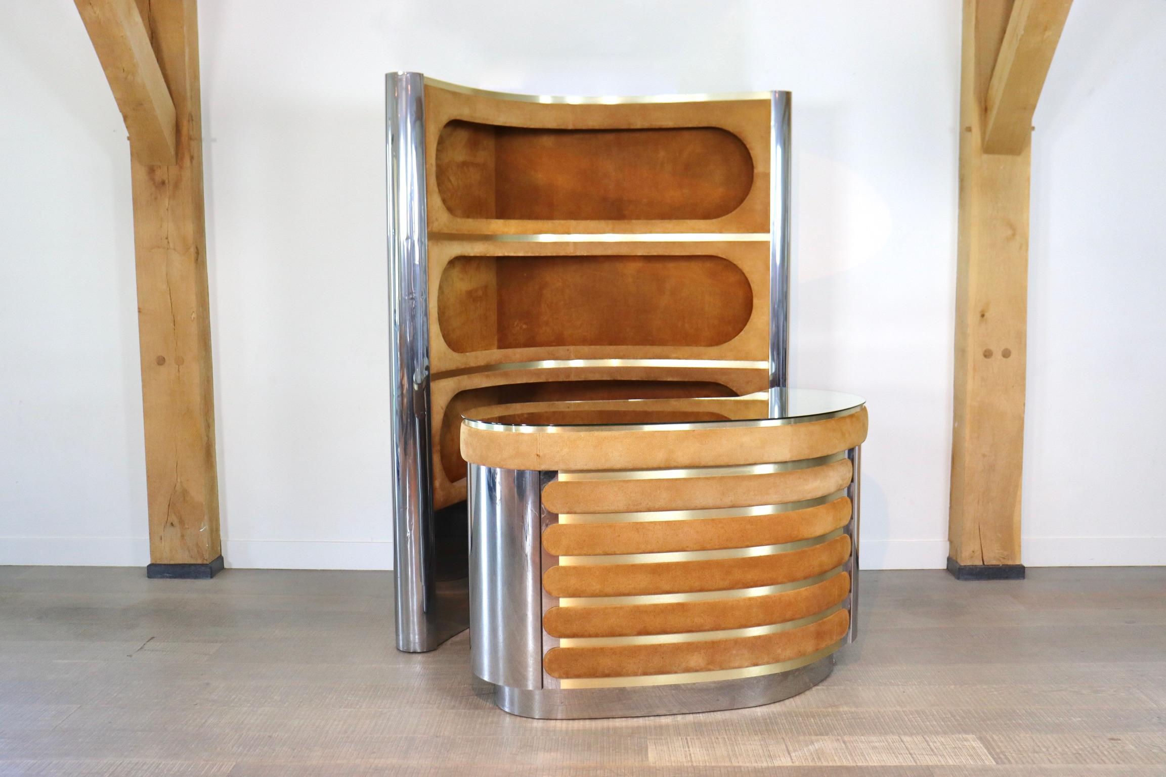 Midcentury Suede and Chrome Bar by Willy Rizzo, 1970s 1