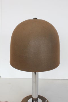 Midcentury Suede and Chrome Mushroom Table Lamp