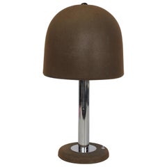 Midcentury Suede and Chrome Mushroom Table Lamp