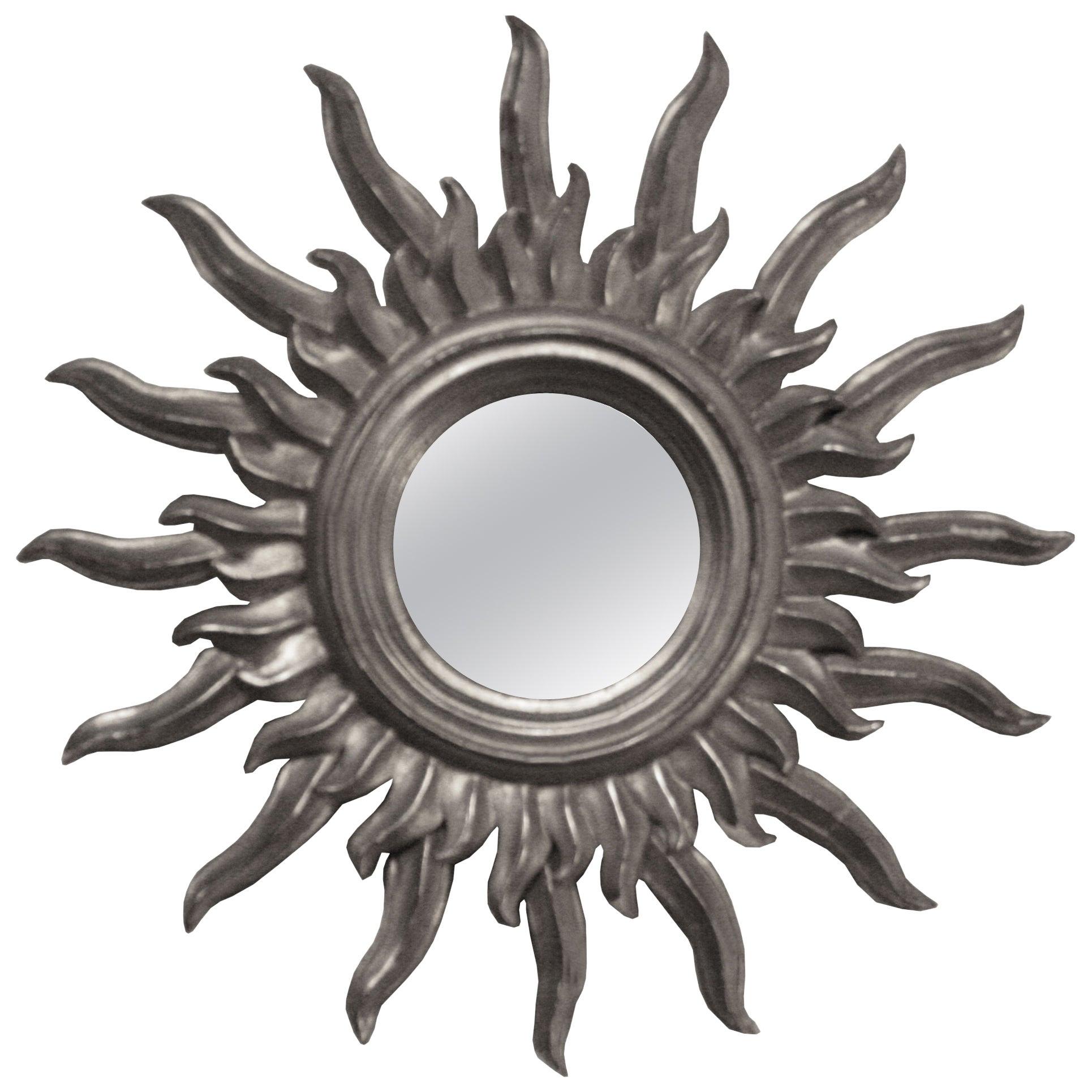 Midcentury Sun Silver Wood French Mirror, 1960