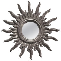 Retro Mid-Century Sun Silver Wood French Mirror, 1960