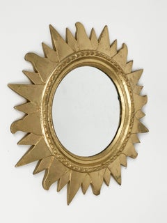 Espejo de Pared Italiano Redondo de Plástico Dorado de Mediados de Siglo, Años 70