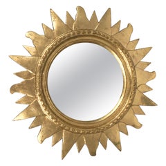 Midcentury Sunburst Gilded Plastic Round Italian Wall Mirror, 1970s