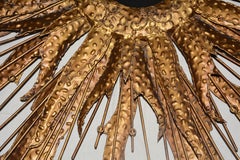 Brutalist Sunburst Handcrafted Art Metal Mirror Midcentury