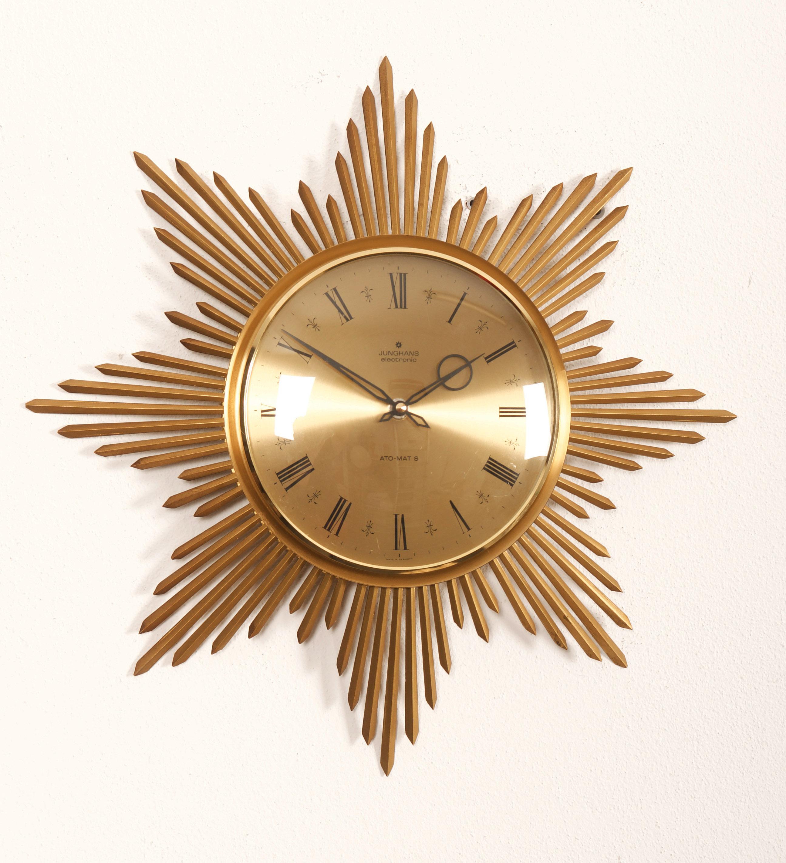 Mid-Century Modern Midcentury Sunburst Junghans Ato-Mat Wall Clock