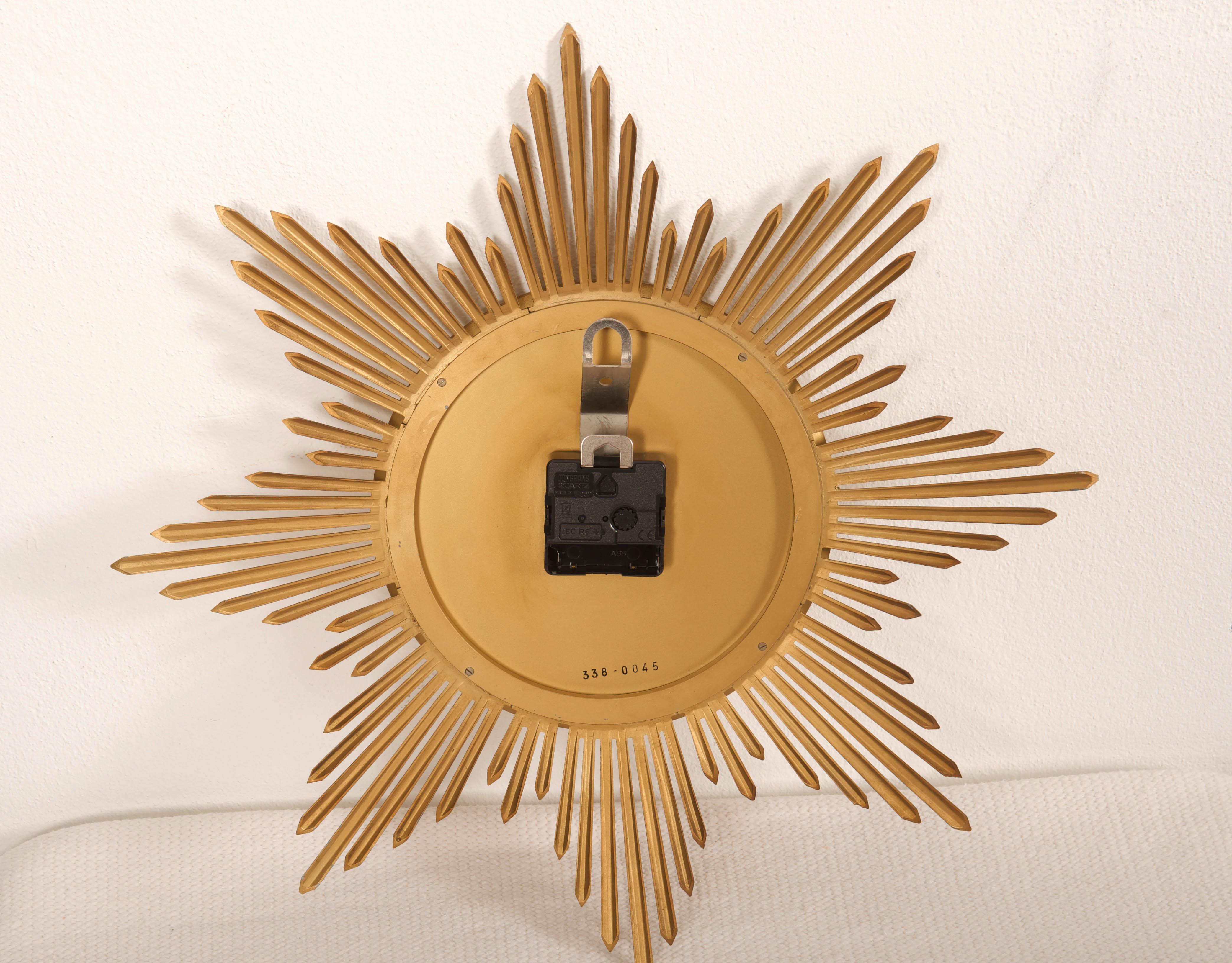 German Midcentury Sunburst Junghans Ato-Mat Wall Clock