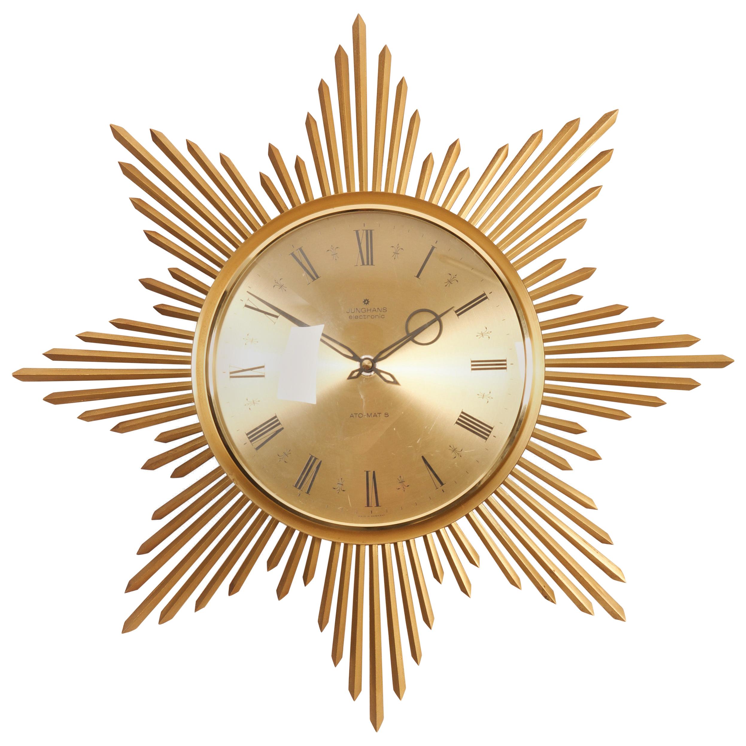 Midcentury Sunburst Junghans Ato-Mat Wall Clock