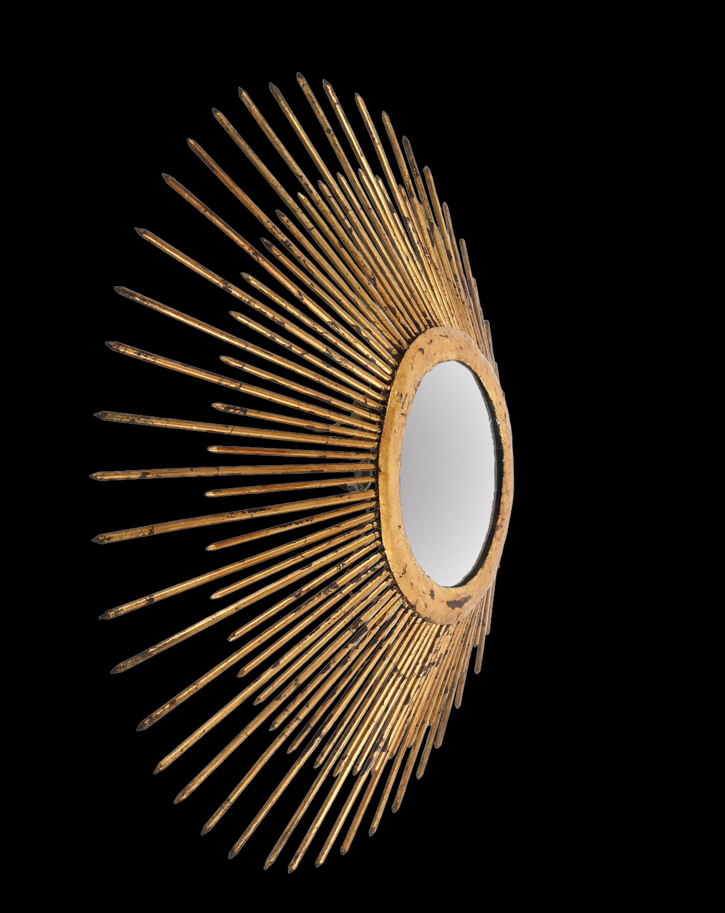 Midcentury Sunburst Mirror in Gilded Iron with Lighting, Italy, 1960s For Sale 4