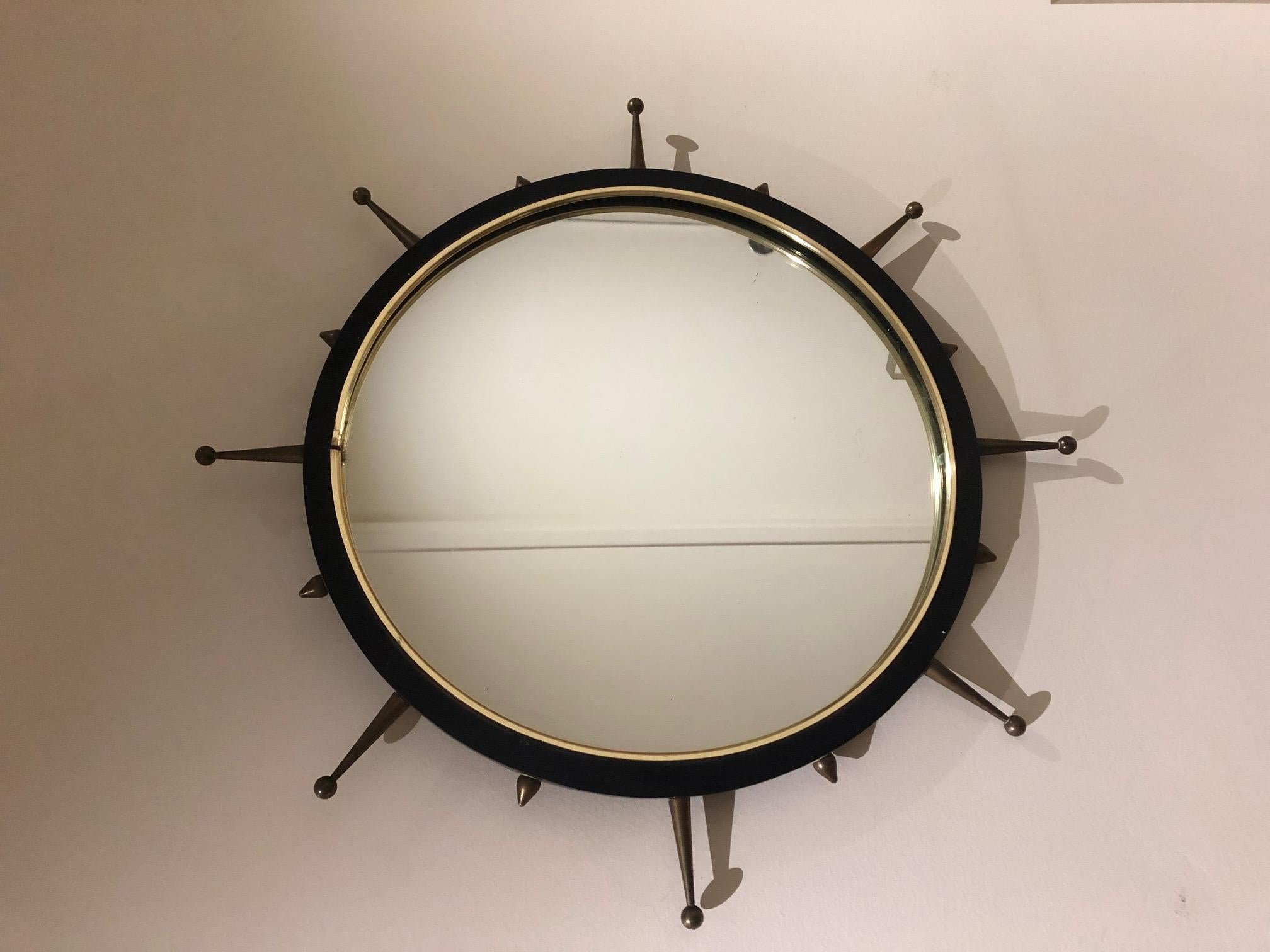 Mid-Century-Spiegel mit Sonnenschliff und Spikes (Französisch) im Angebot