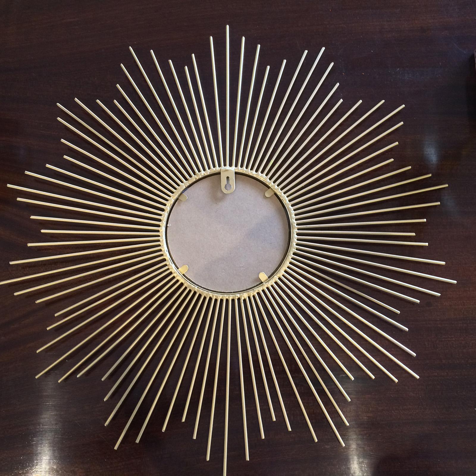 French Midcentury Sunburst Shape Mirror with Gilt Tapered Solid Rods