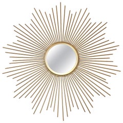 Midcentury Sunburst Shape Mirror with Gilt Tapered Solid Rods