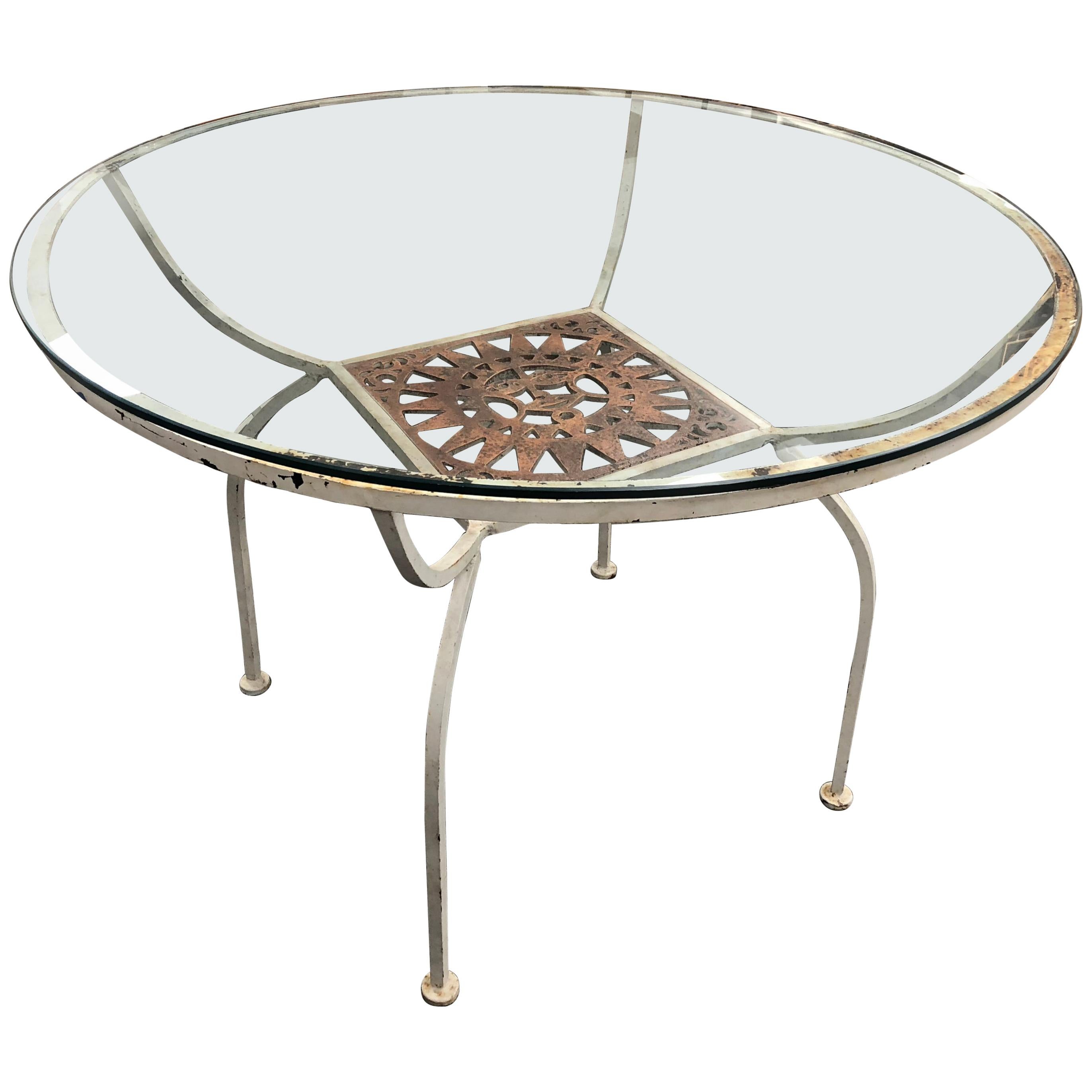 Midcentury Sunburst Wrought Iron Table by Umanoff For Sale