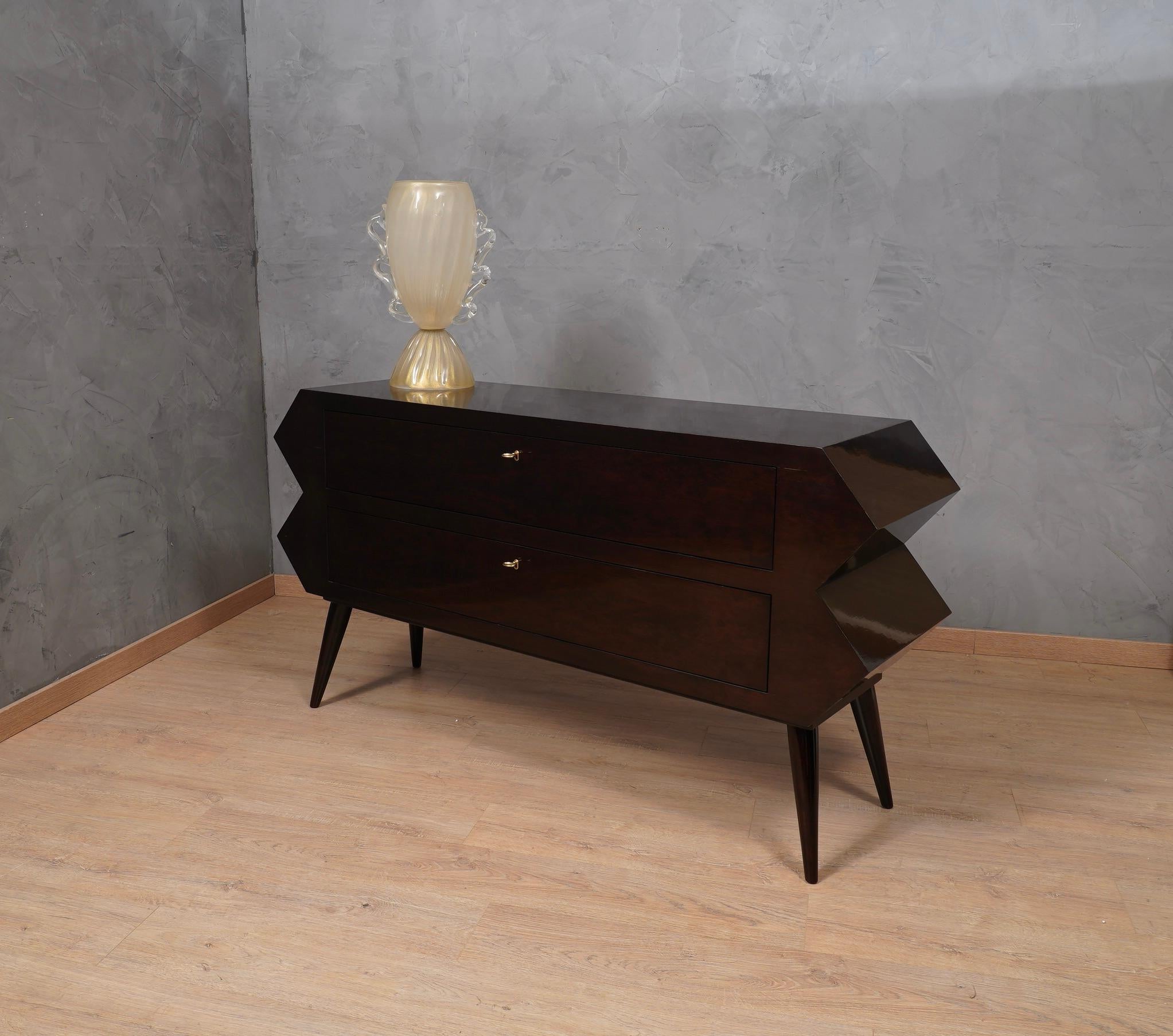 Mid-Century Modern Midcentury Super Design Black Shellac Chest of Drawers, 1970 For Sale
