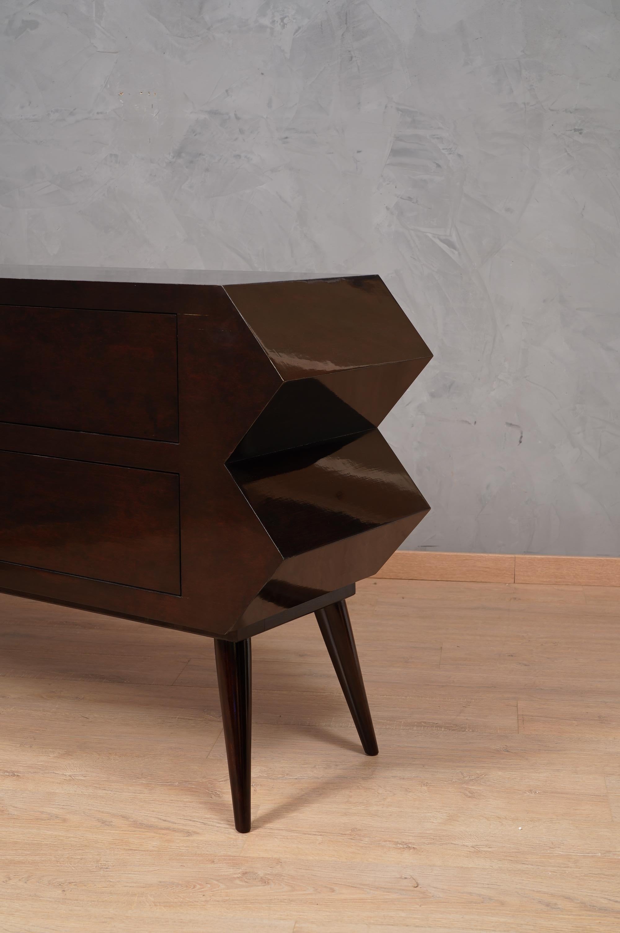 Late 20th Century Midcentury Super Design Black Shellac Chest of Drawers, 1970 For Sale