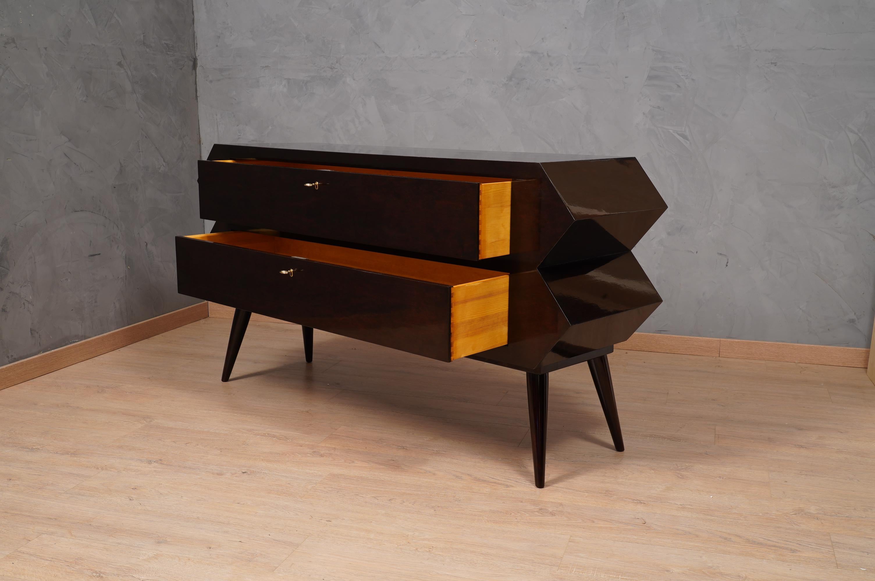 Midcentury Super Design Black Shellac Chest of Drawers, 1970 For Sale 1