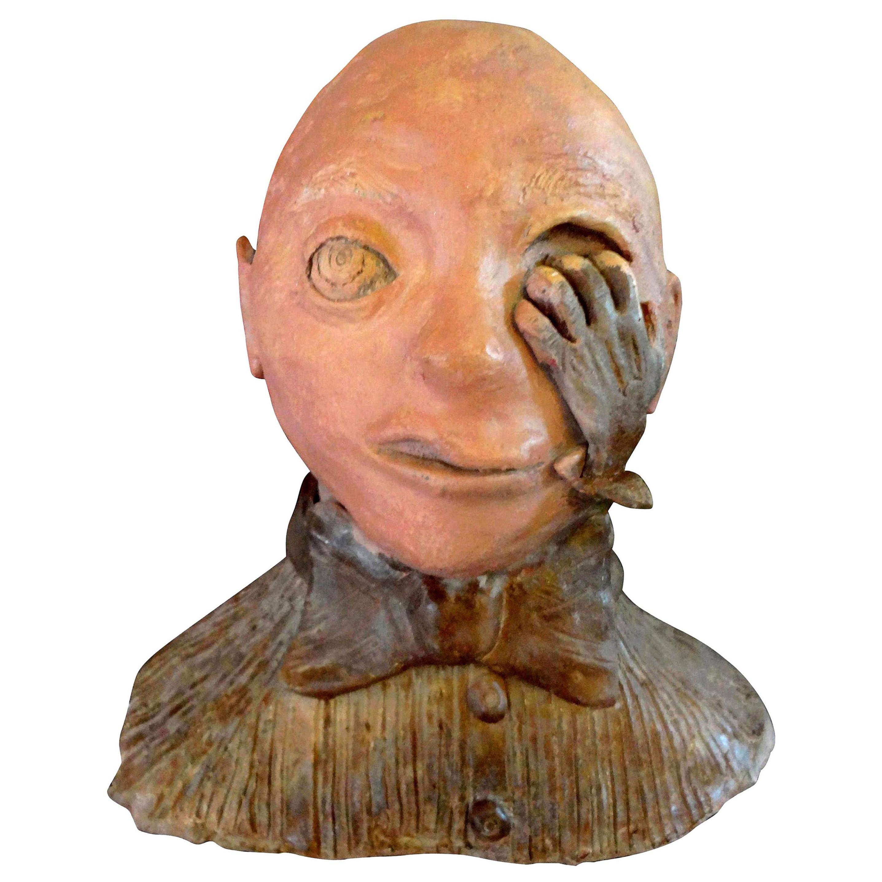 Midcentury Surrealist Terracotta Bust Sculpture For Sale 4