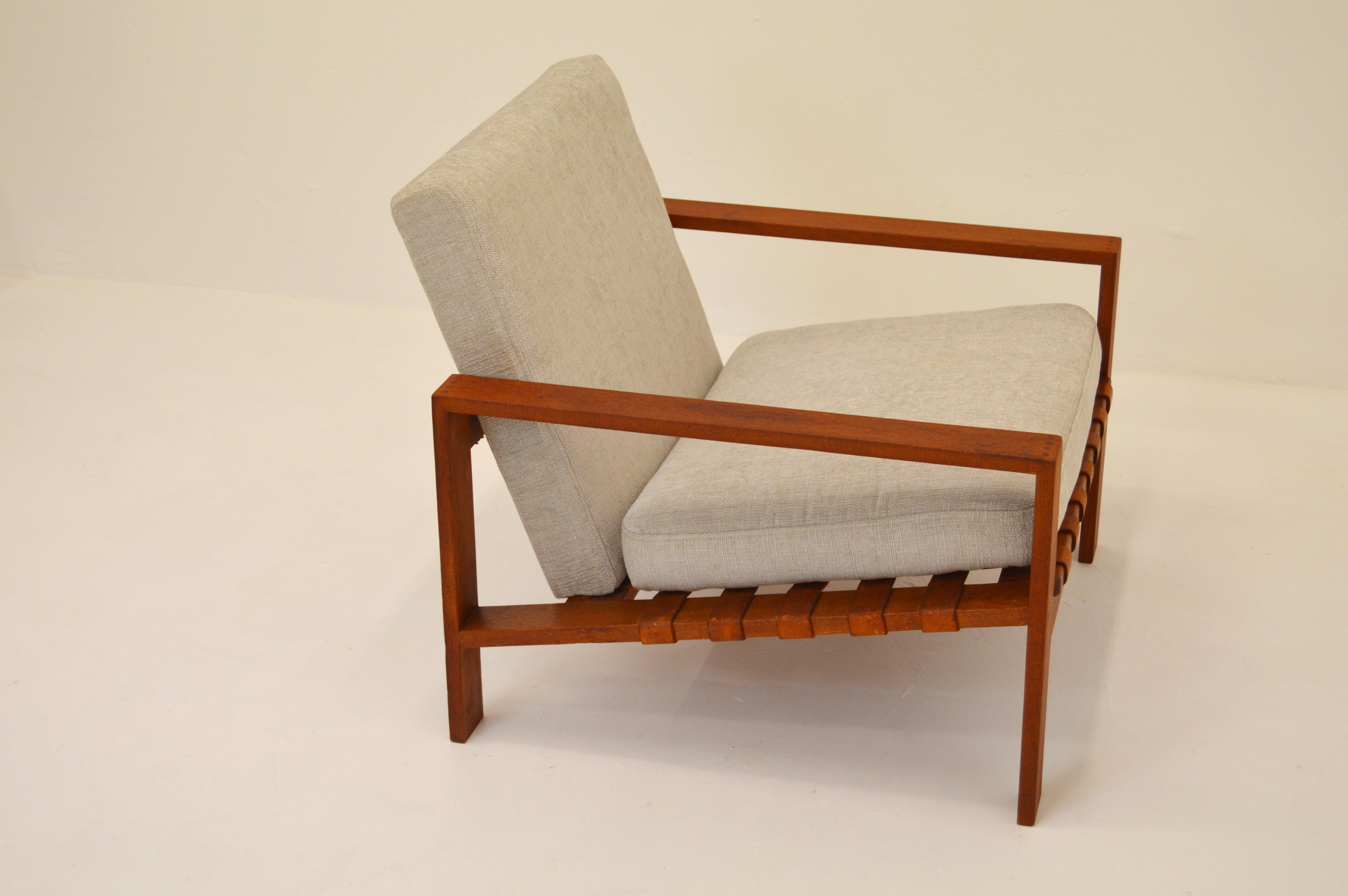 Scandinavian Modern Midcentury Svante Skogh Easy Chair with Leather Webbing For Sale