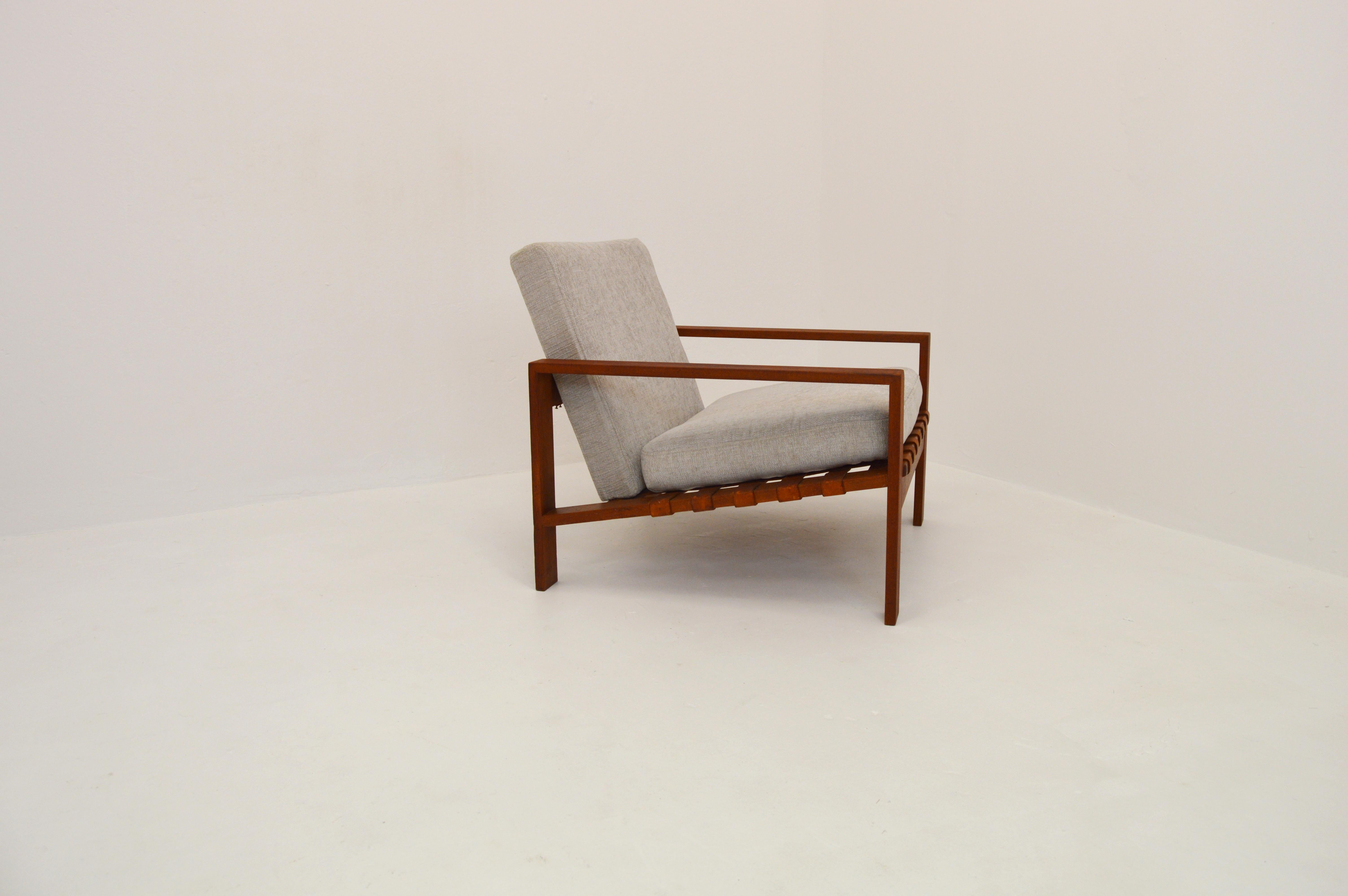 Swedish Midcentury Svante Skogh Easy Chair with Leather Webbing For Sale