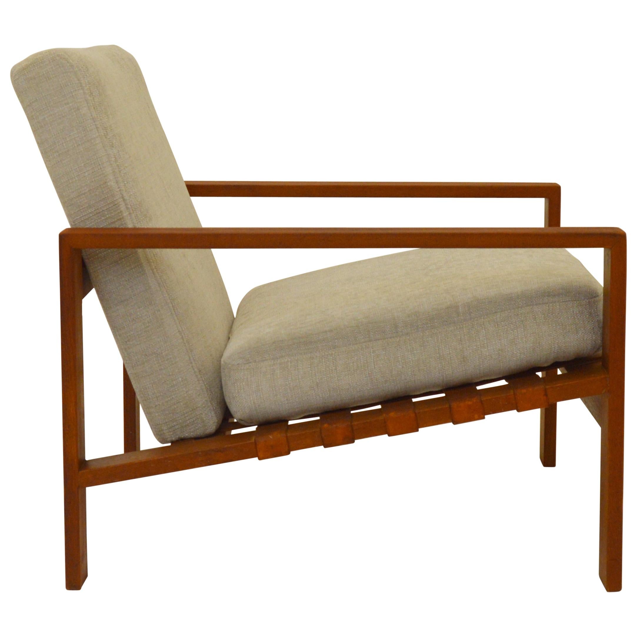 Midcentury Svante Skogh Easy Chair with Leather Webbing For Sale