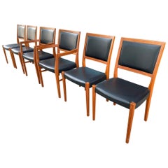 Midcentury Svegards Markaryd 6 Teak Dining Chairs Made in Sweden Black Vinyl