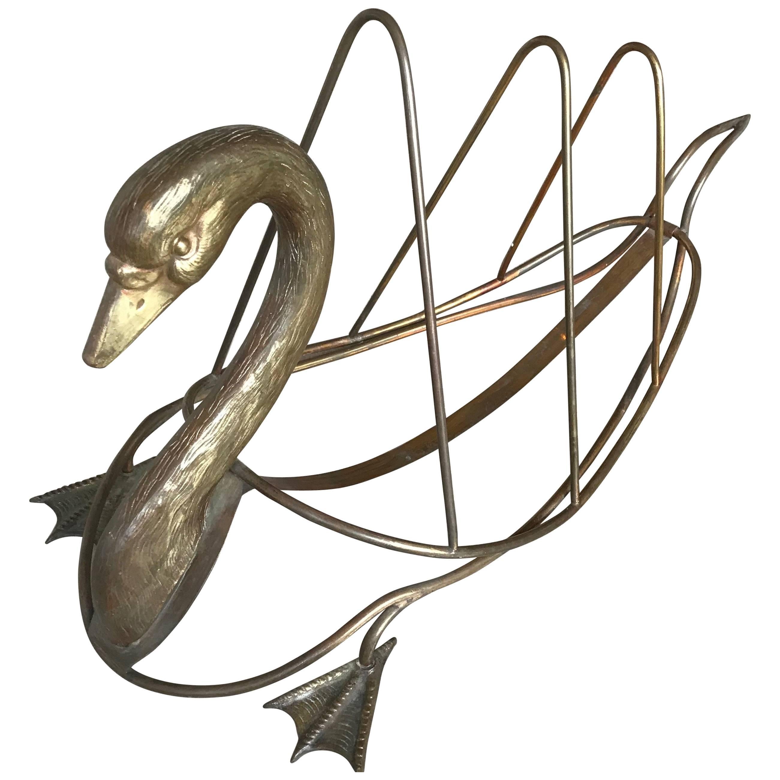 Swan-Magazinständer aus der Mitte des Jahrhunderts, zugeschrieben Maison Jansen