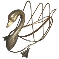 Midcentury Swan Magazine Rack attributed to Maison Jansen