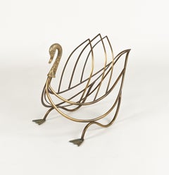 Midcentury Swan Shaped Magazine Rack in Brass Attributed to Maison Jansen, 1960s