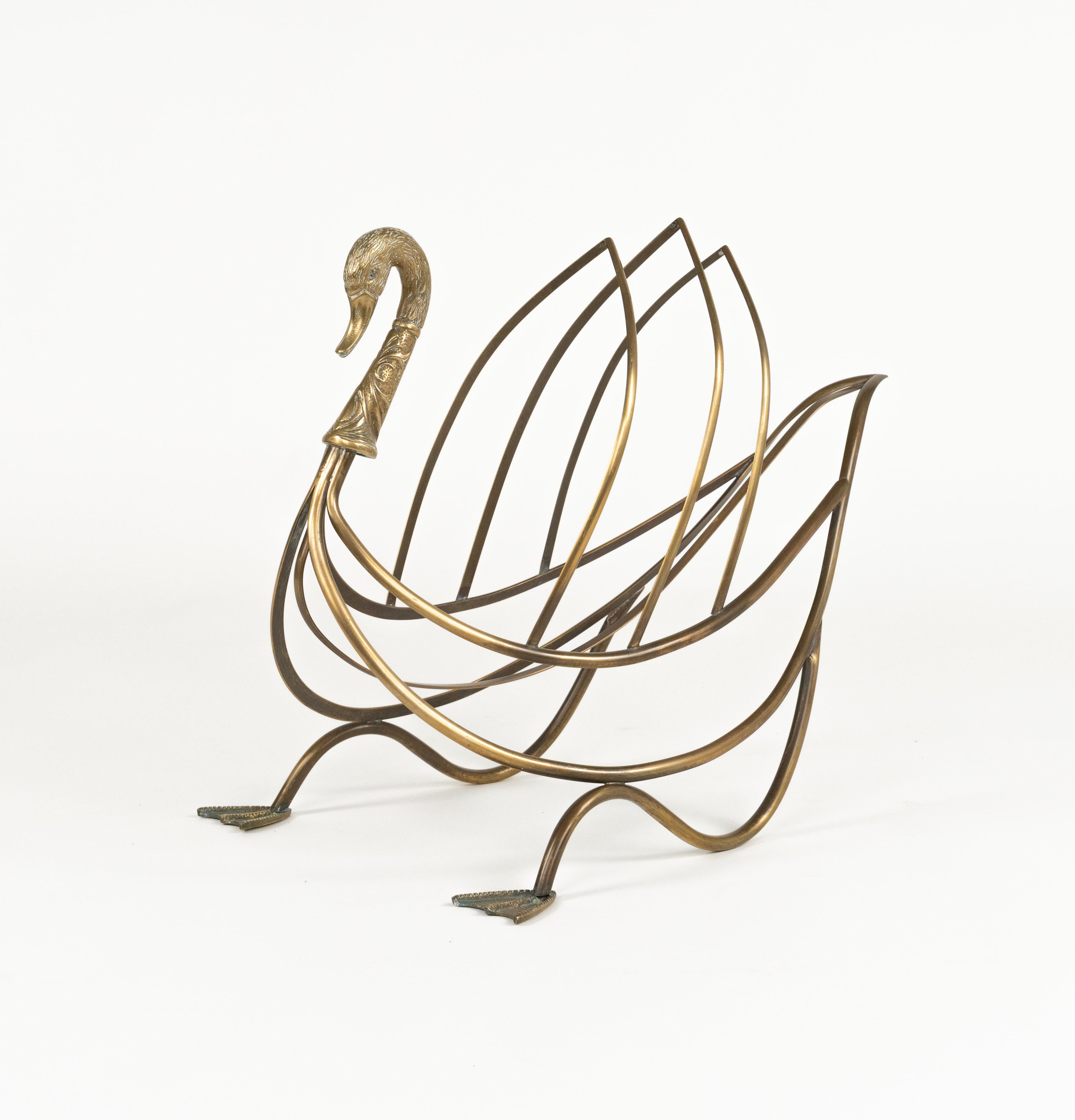 Mid-Century Modern Midcentury Swan Shaped Magazine Rack in Brass Attributed to Maison Jansen, 1960s For Sale