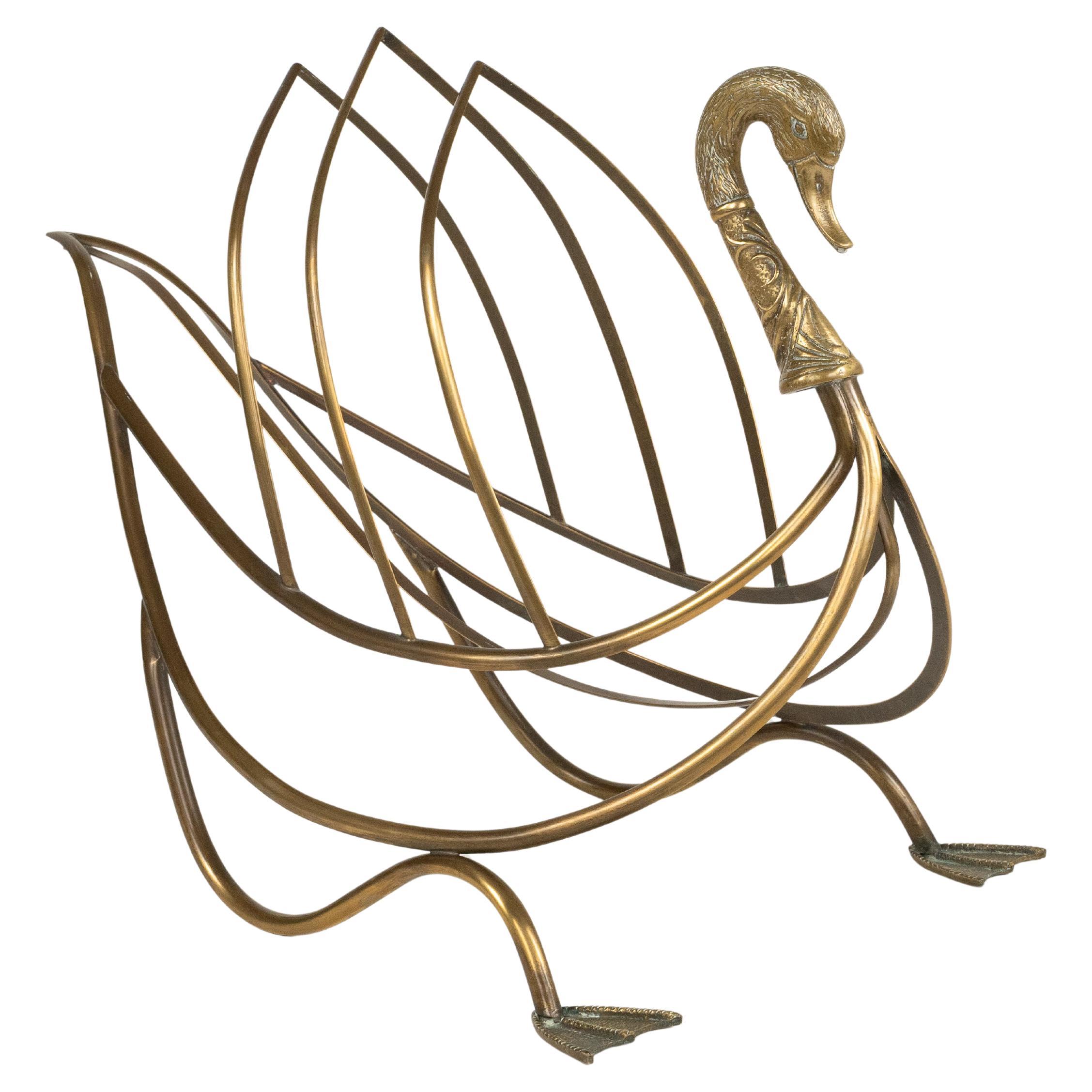 Midcentury Swan Shaped Magazine Rack in Brass Attributed to Maison Jansen, 1960s For Sale