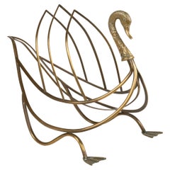 Midcentury Swan Shaped Magazine Rack in Brass Attributed to Maison Jansen, 1960s